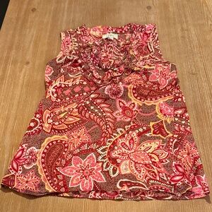 LOFT Red and Pink Patterned Top